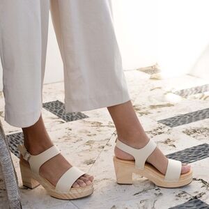 New! Nisolo All Day Open Toe Clog Bone Leather Wood Chunky Platform Sandals